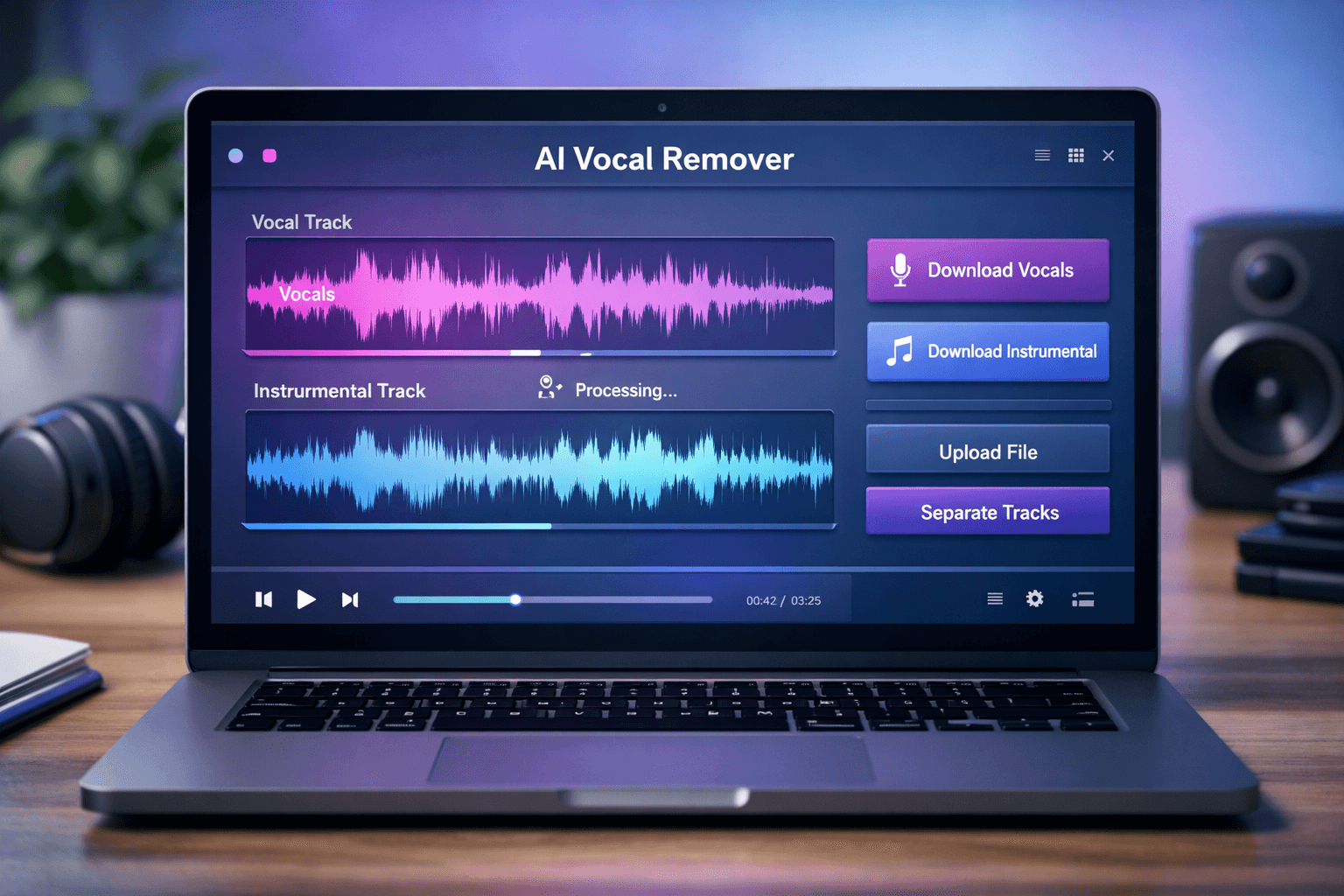 Remove vocals from song online using AI vocal remover tool interface